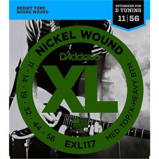 Комплект струн для электро-гитары EXL117 XL NICKEL WOUND Meduim Top/Extra Heavy Bottom 11-56 D`Addario